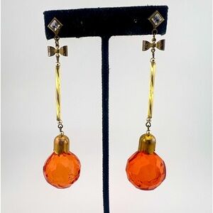 Vintage Orange Crackle Rhinestone Statement Earrings Mid Century